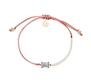 NEW ADRIANA PAPPAS women's cz emerald cut bracelet on colored cord in coral